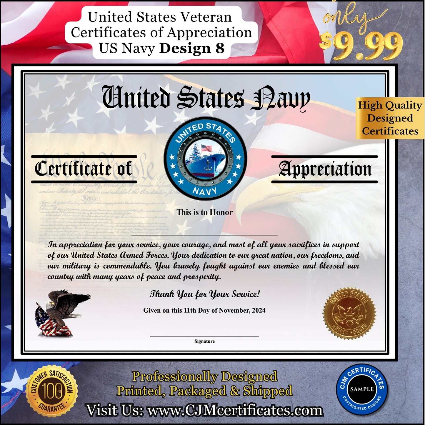 Navy Veteran Appreciation Certificates