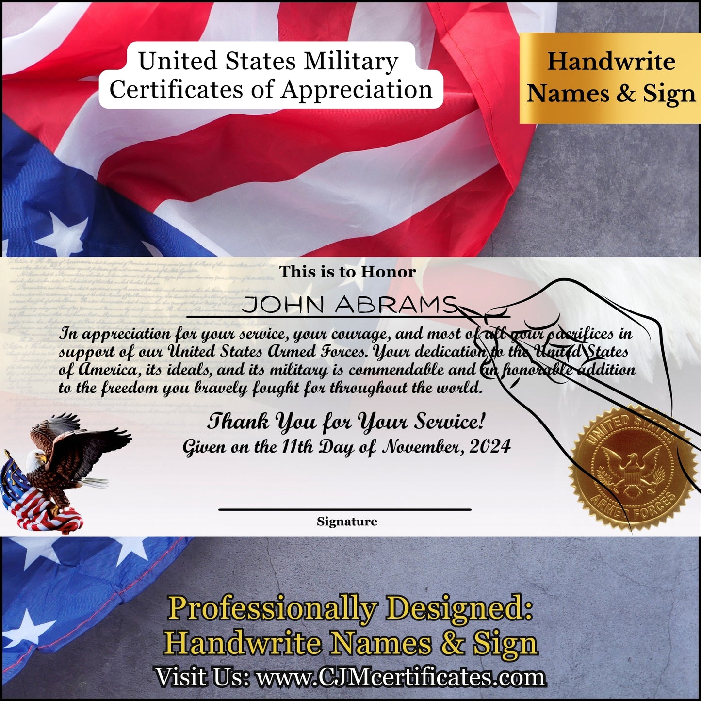 Veteran Appreciation Certificates Package A4