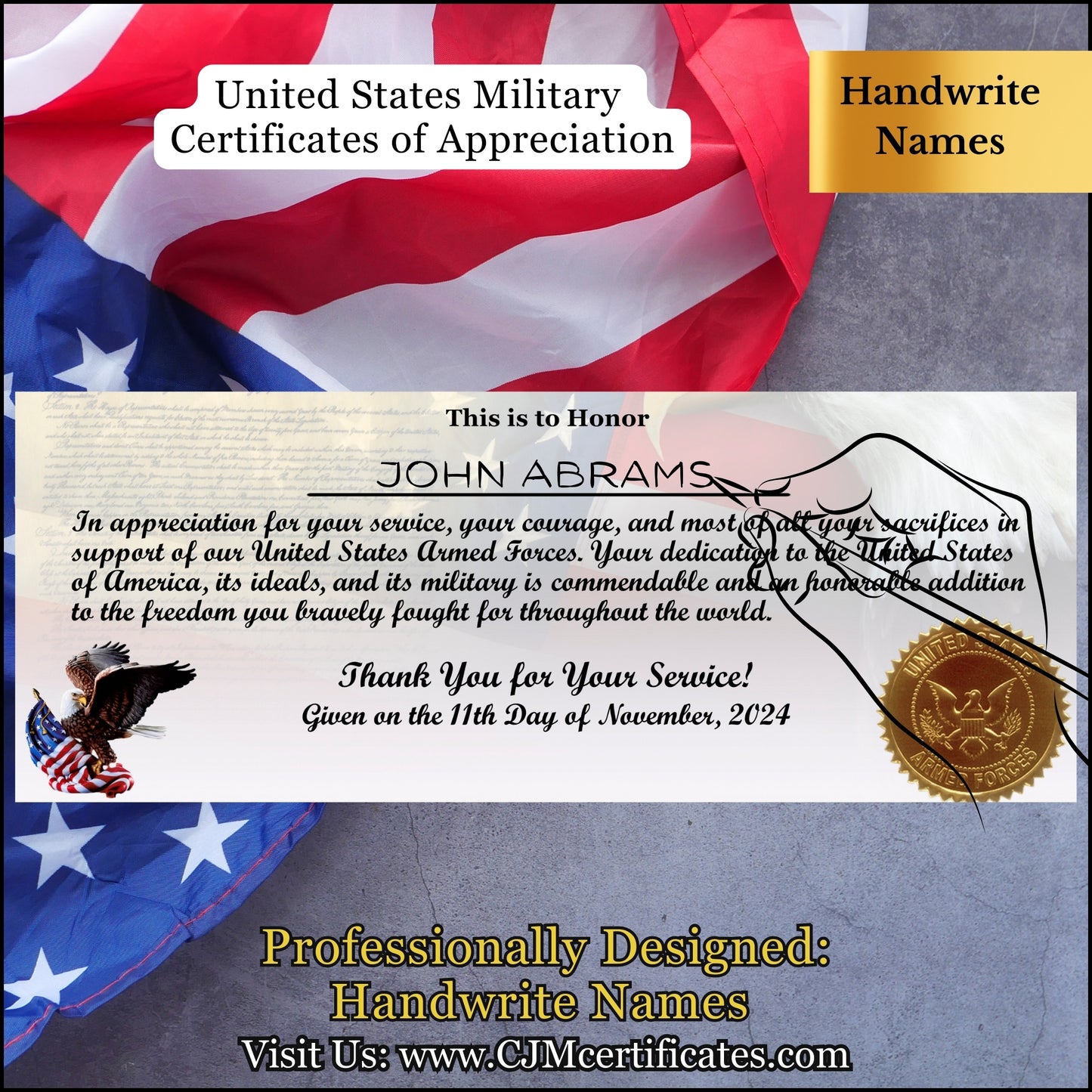 Veteran Appreciation Certificates Package A3