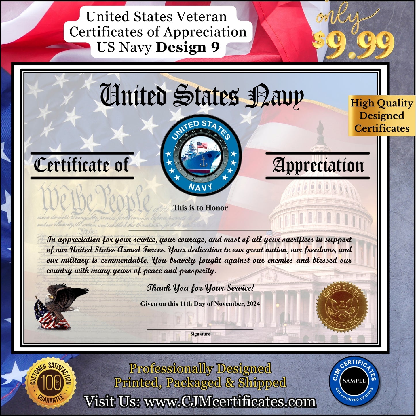 Navy Veteran Appreciation Certificates