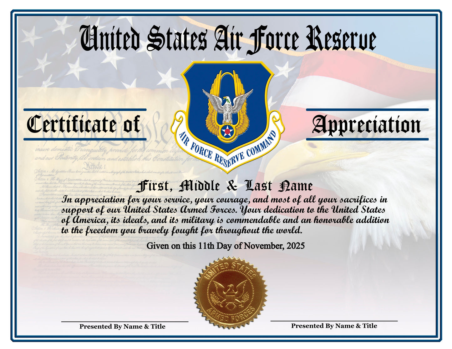 P13 Printed Veterans Day Certificates Pack