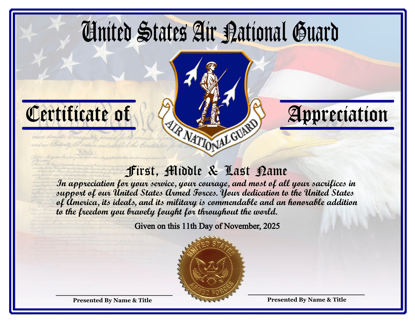 P13 Printed Veterans Day Certificates Pack