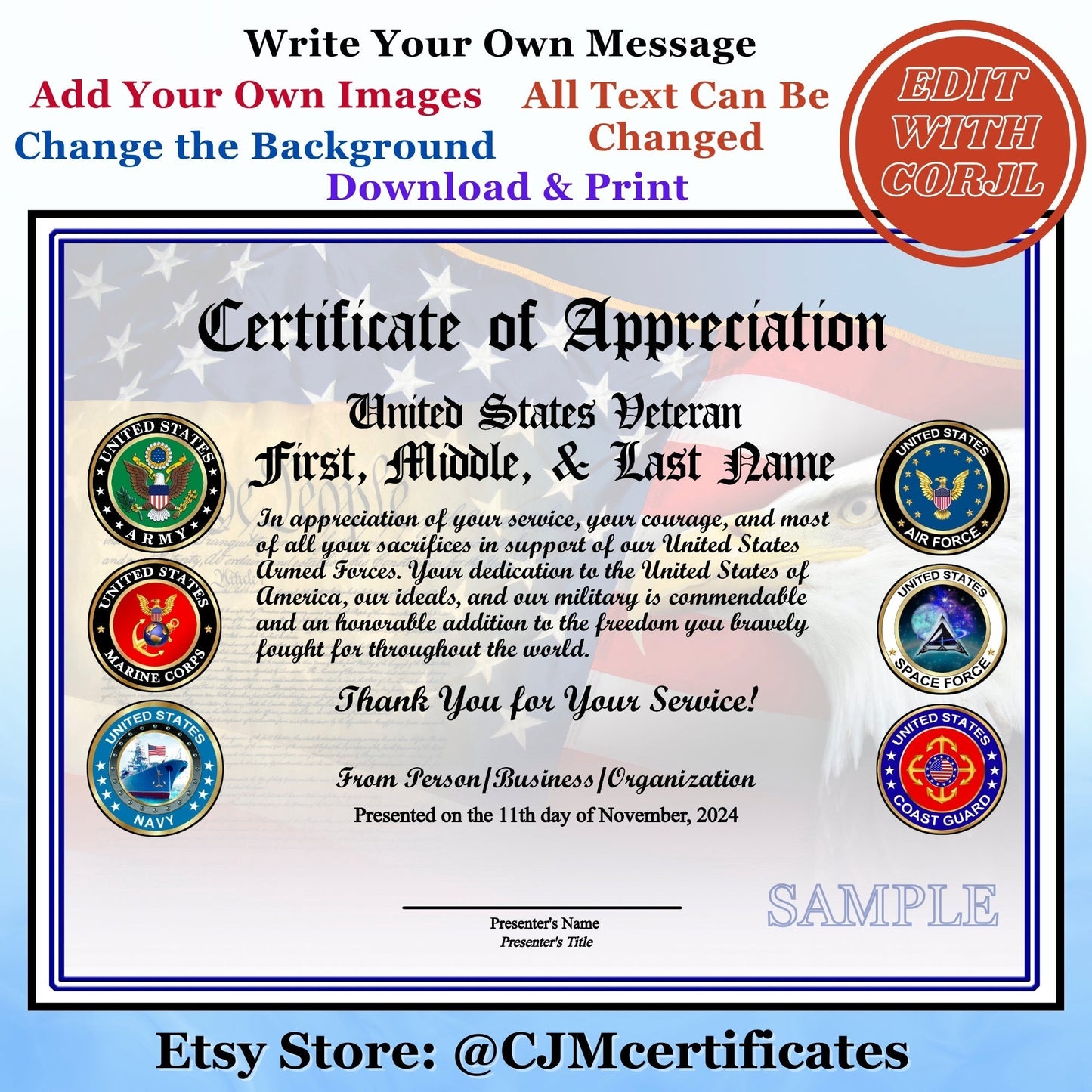 All Services Veteran Appreciation Certificates (60 Pack)