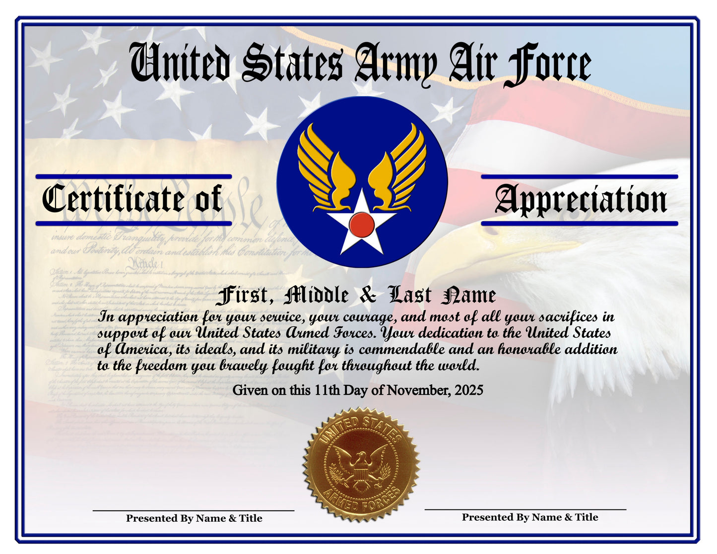 P13 Printed Veterans Day Certificates Pack