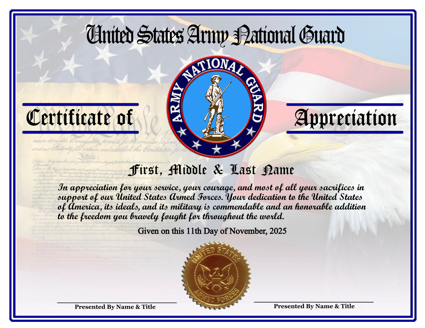 P13 Printed Veterans Day Certificates Pack