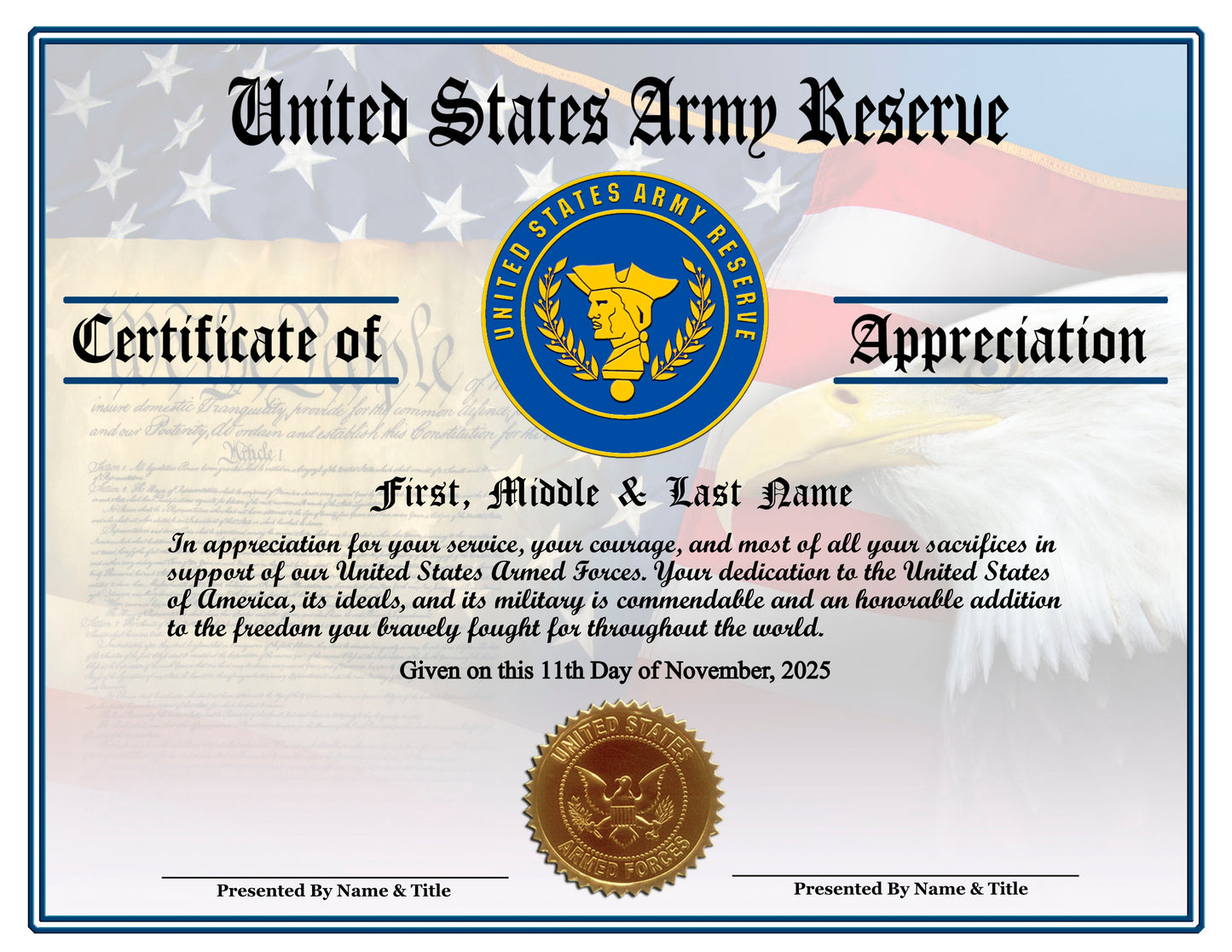 P13 Printed Veterans Day Certificates Pack