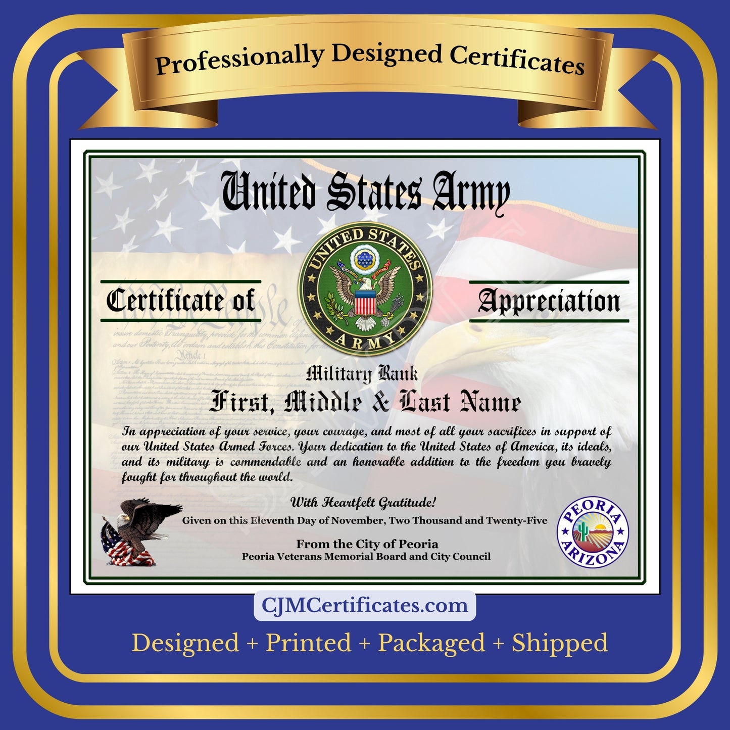 P12 Printed Veterans Day Certificates Pack