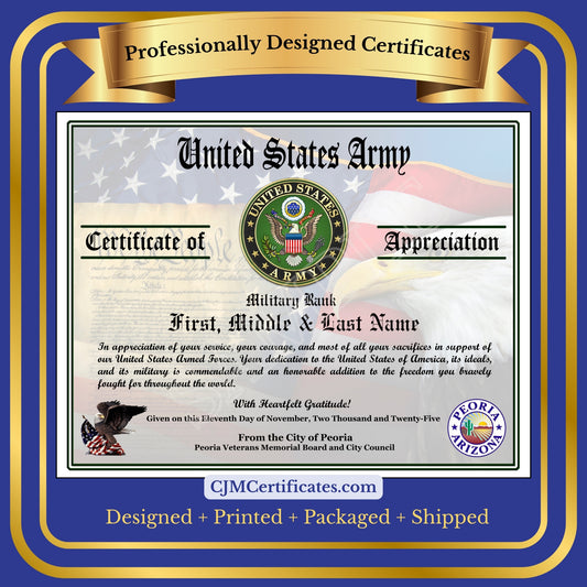 P12 Printed Veterans Day Certificates Pack
