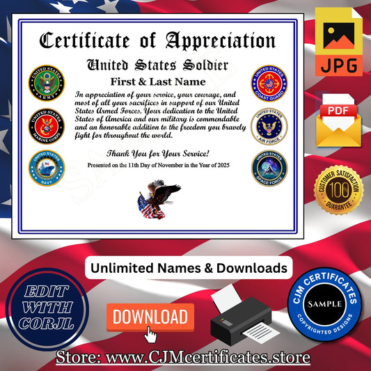Custom Military Certificates for Businesses: Edit & Download 061