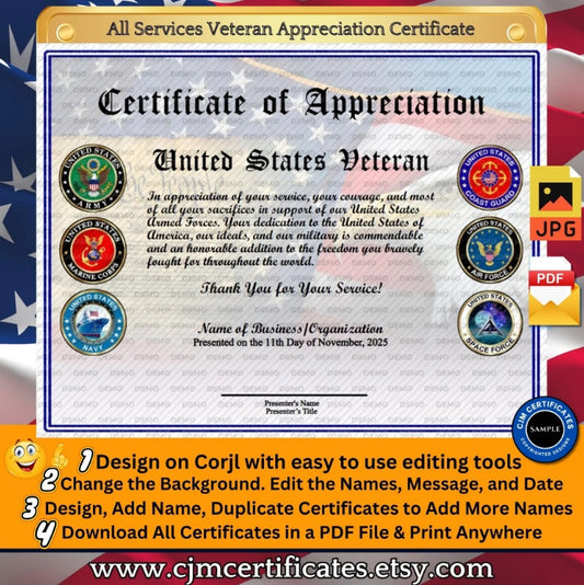 Custom Veteran Certificates for Businesses: Edit & Download 015