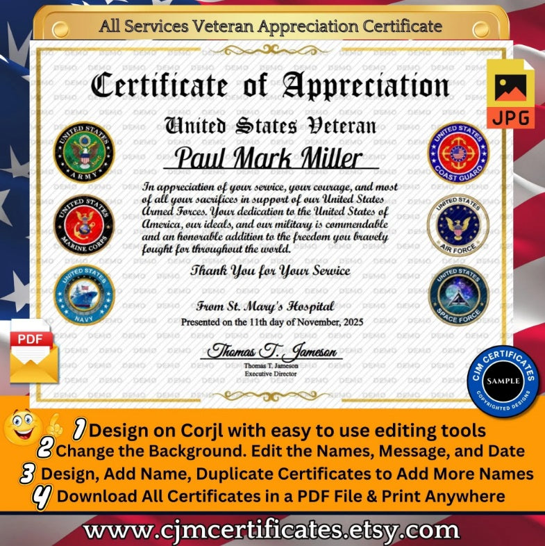 Custom Veteran Certificates for Businesses: Edit & Download 005