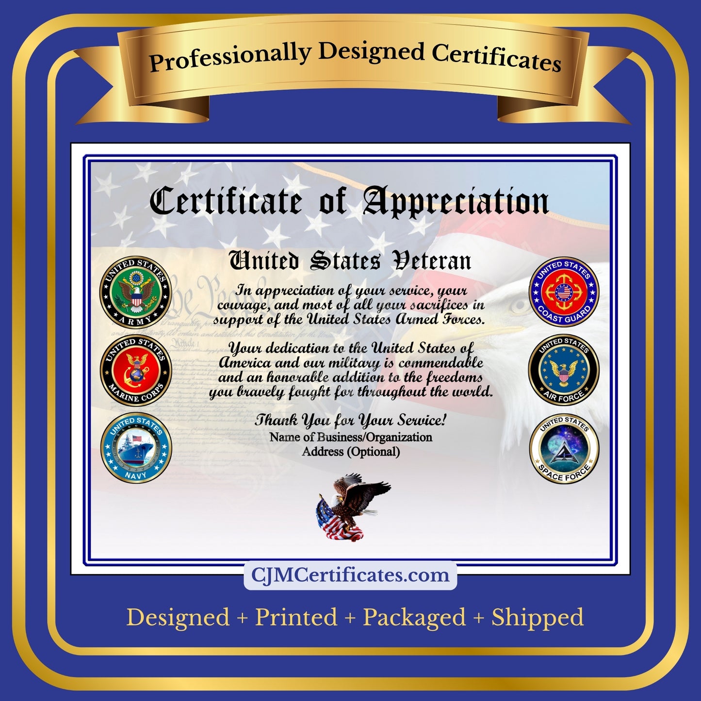 Business Veteran Appreciation Certificates with Title