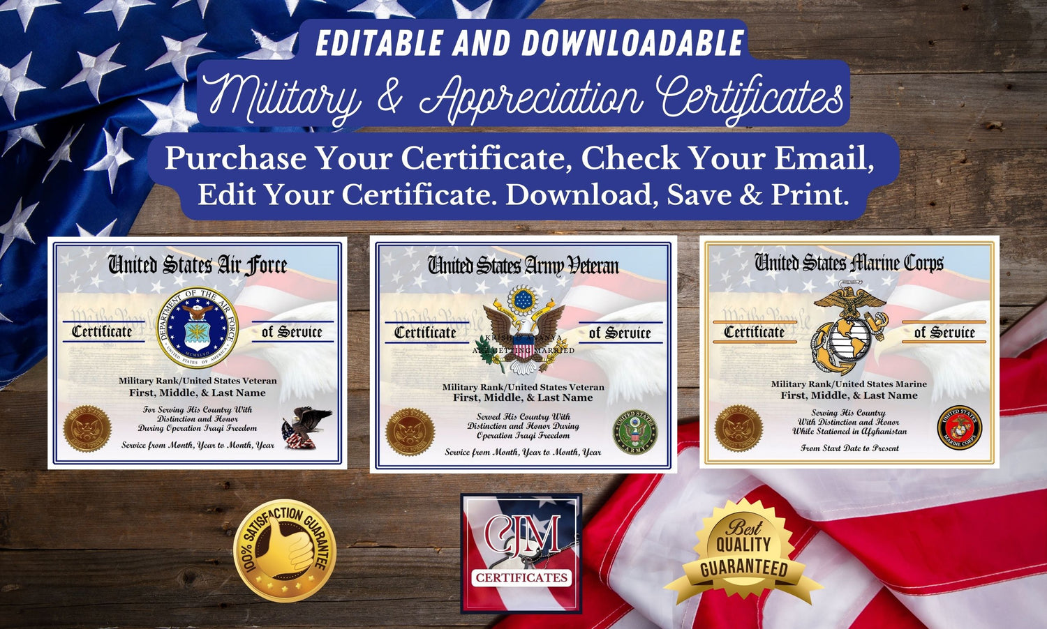 Edit and Download Military Certificates at http://www.cjmcertificates.com