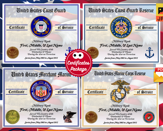 US Military Certificates of Service, Military Service Certificates, Military Honor & Service Certificates