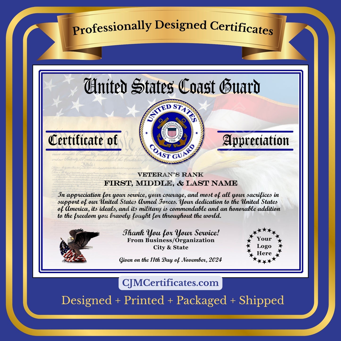 P11 Printed Veterans Day Certificates Pack