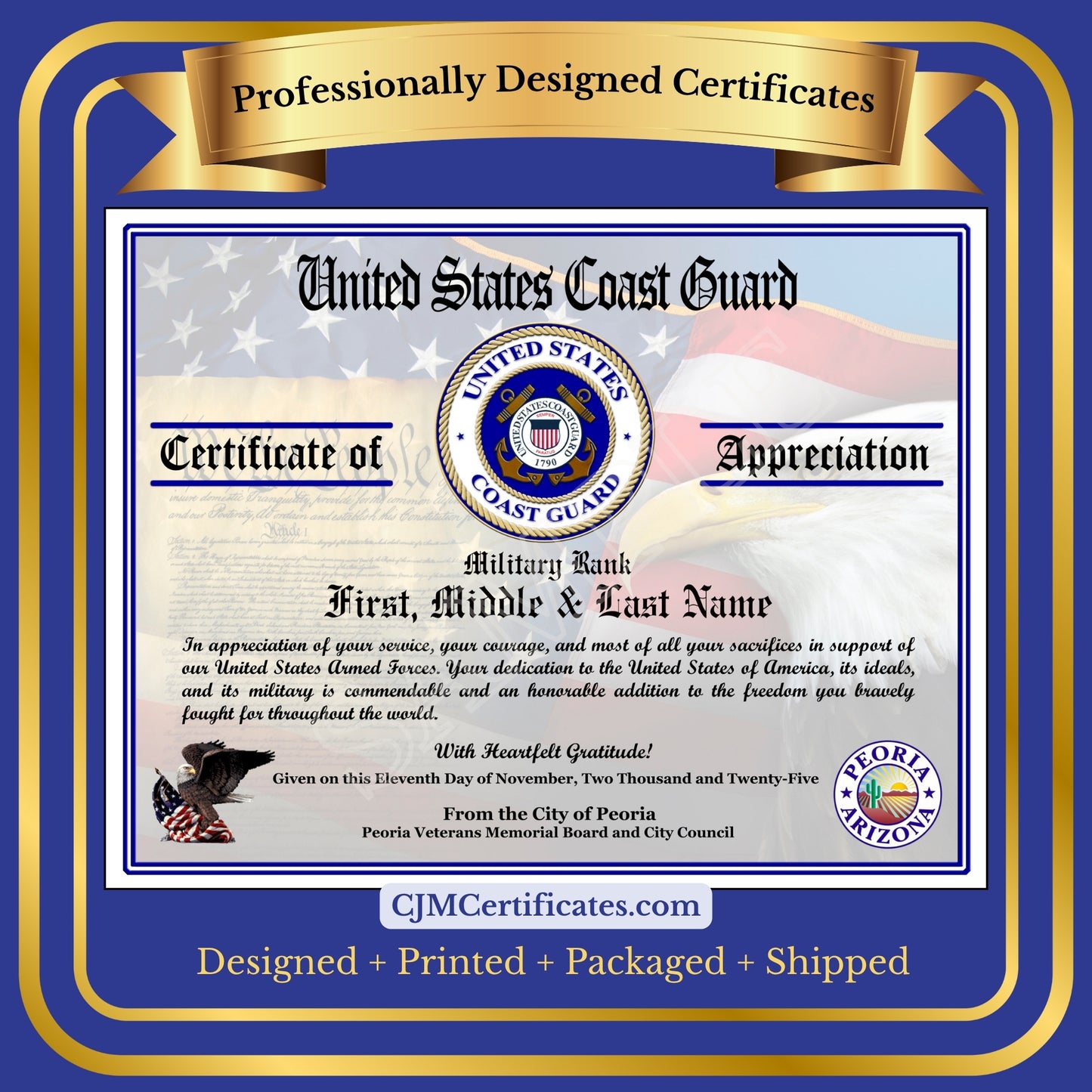 P12 Printed Veterans Day Certificates Pack