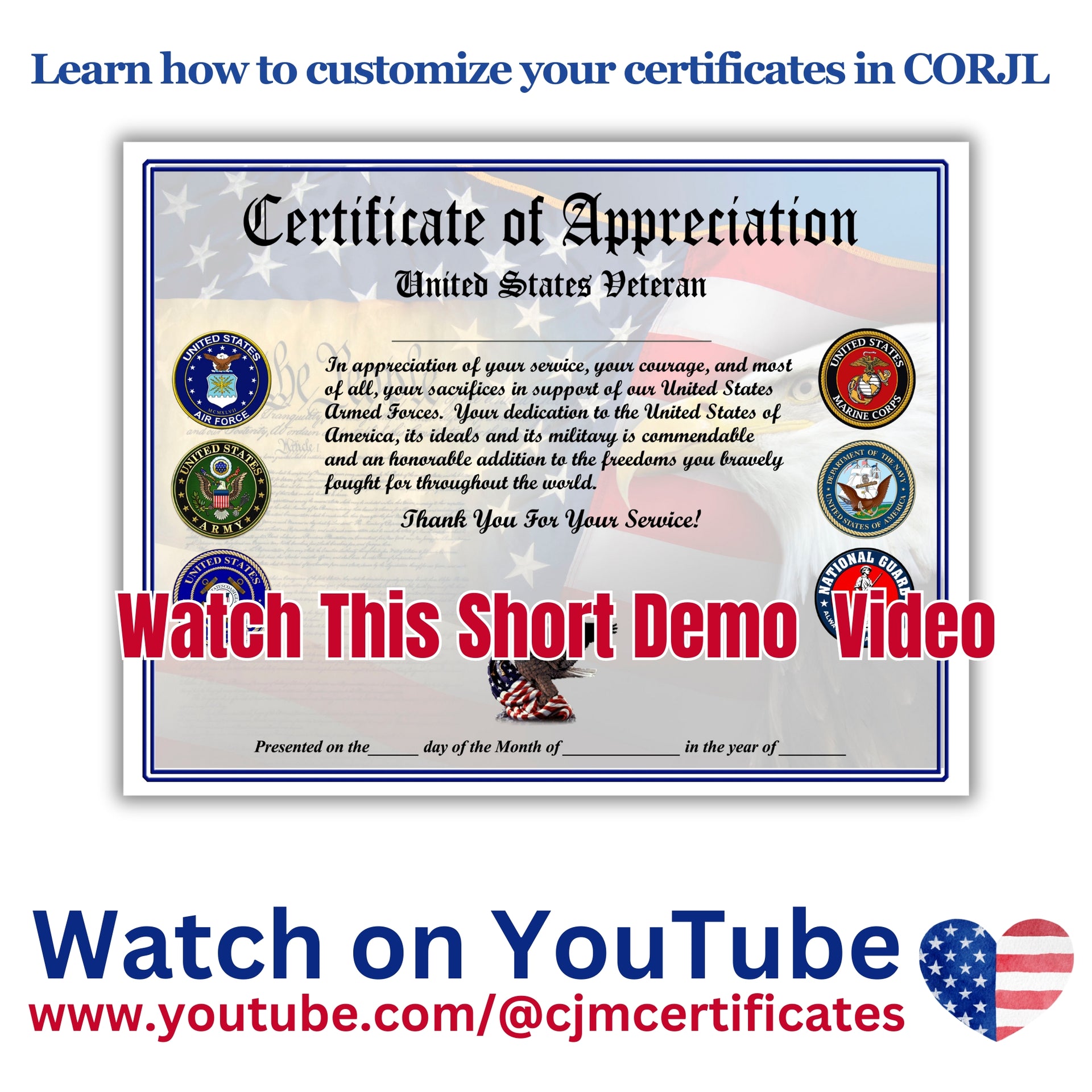 Load video: CJM Certificates YouTube Channel Video To Learn How To Edit &amp; Download Your Military Certificate.