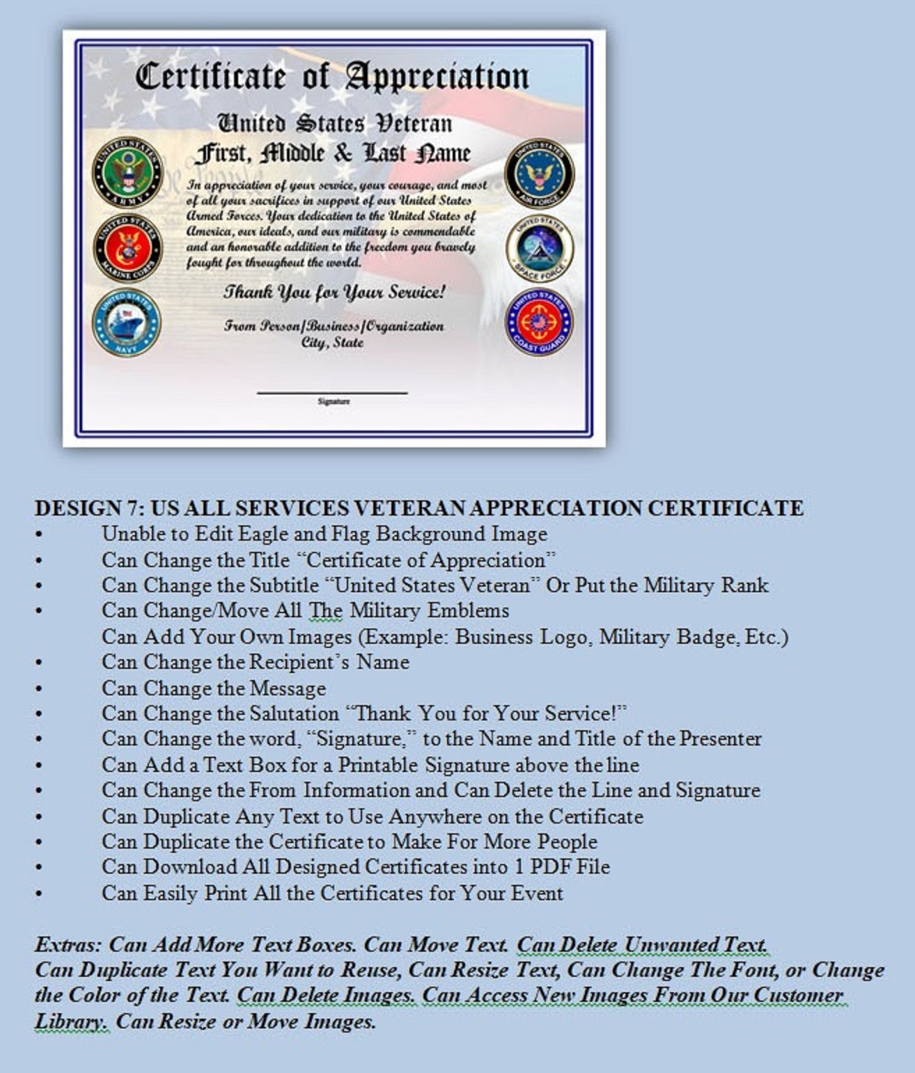 D7 Veteran Appreciation Certificates: Edit & Download