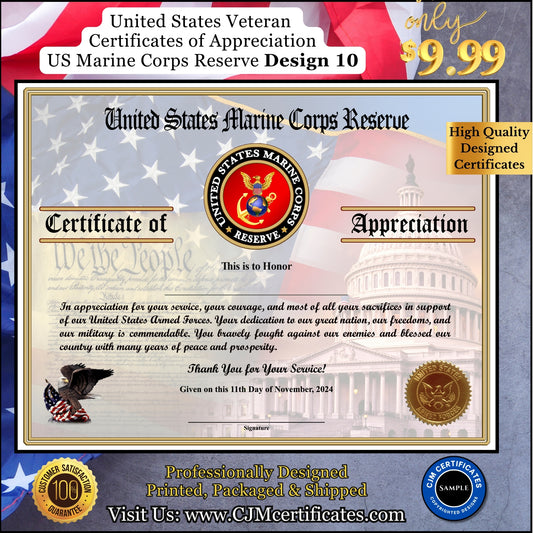 MC Reserve Veteran Appreciation Certificates