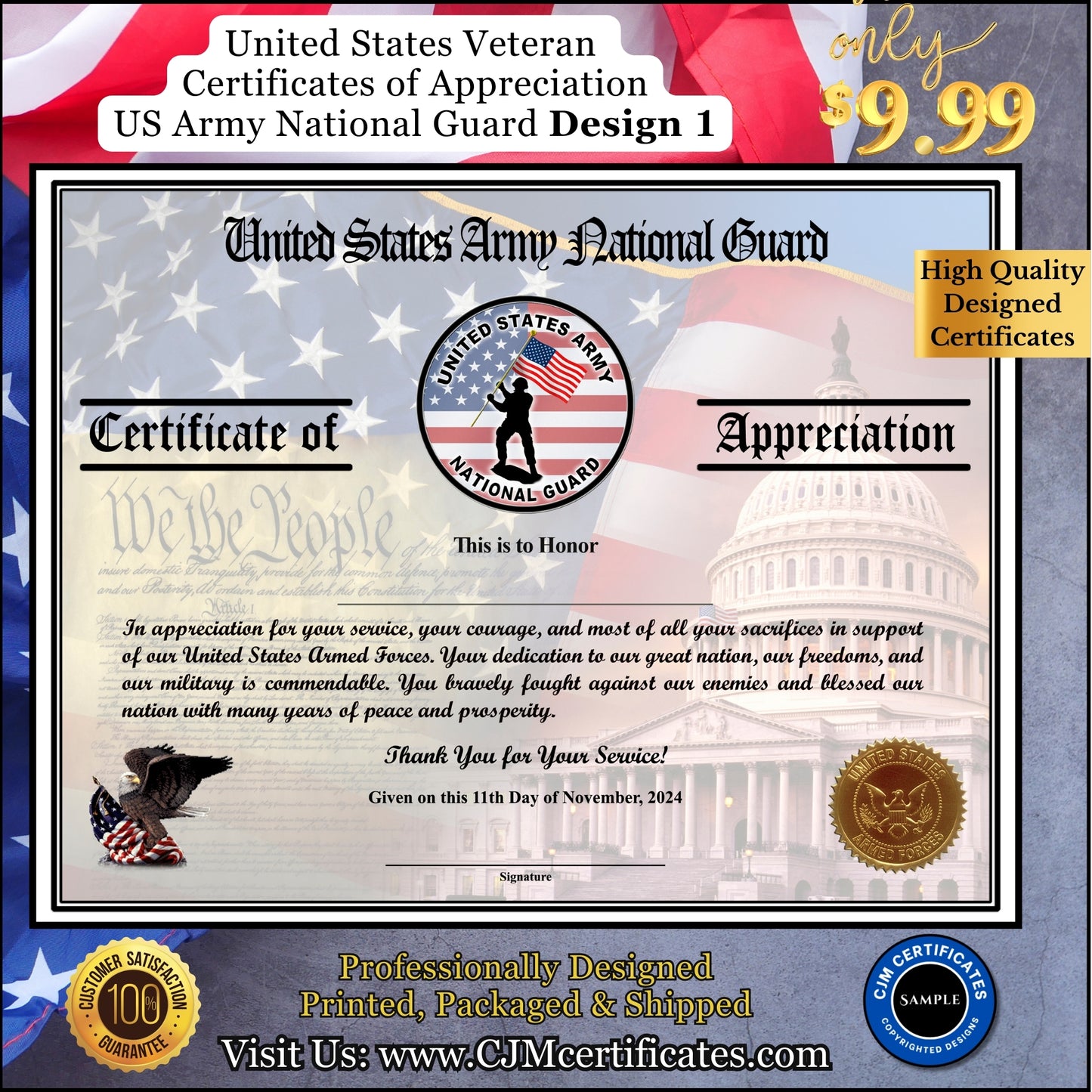 Army National Guard Appreciation Certificates