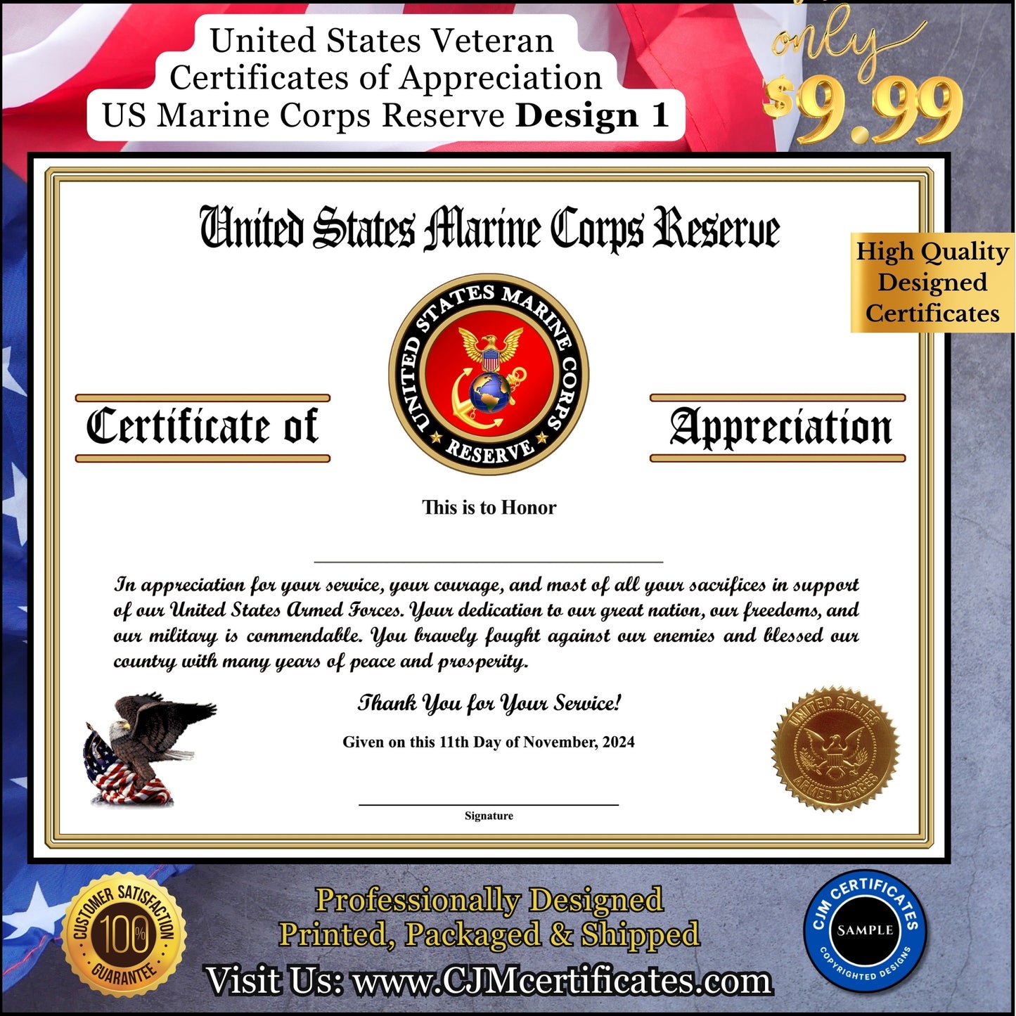 MC Reserve Veteran Appreciation Certificates