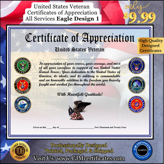 All Services Veteran Appreciation Certificates