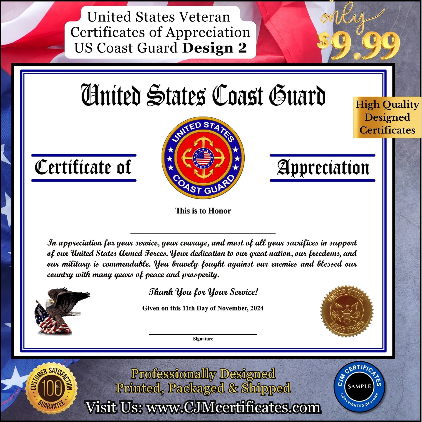 Coast Guard Veteran Appreciation Certificates