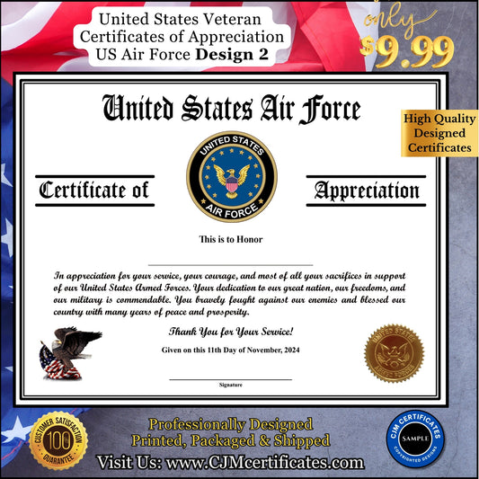 Air Force Veteran Appreciation Certificates