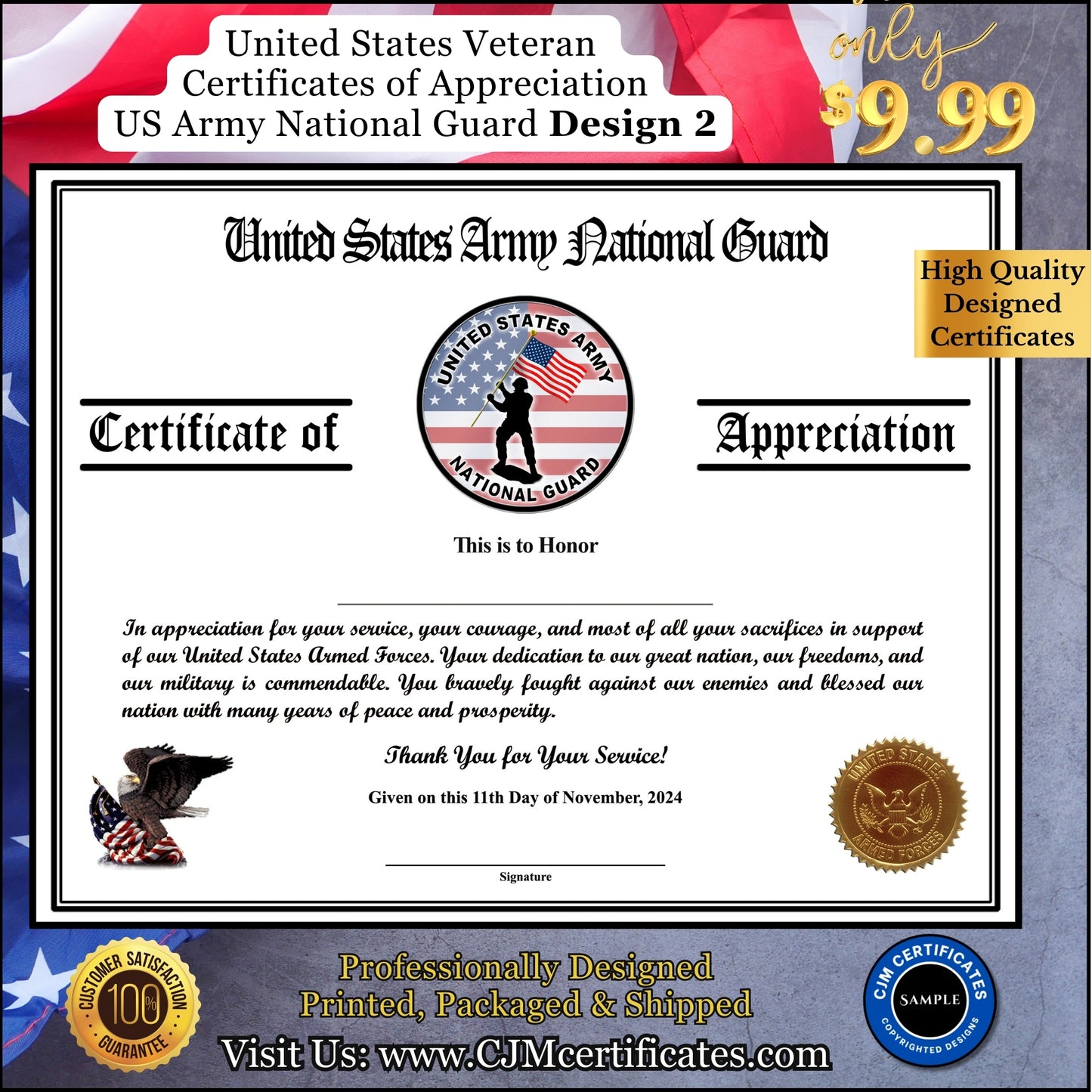 Army National Guard Appreciation Certificates