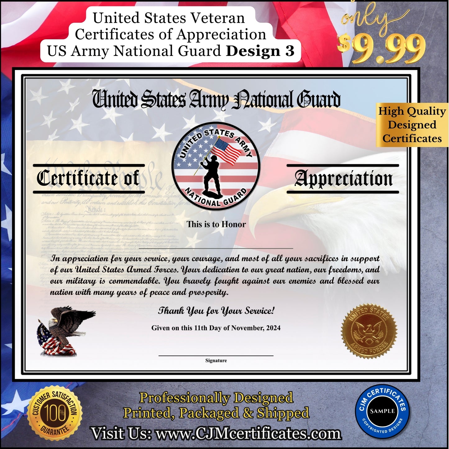 Army National Guard Appreciation Certificates