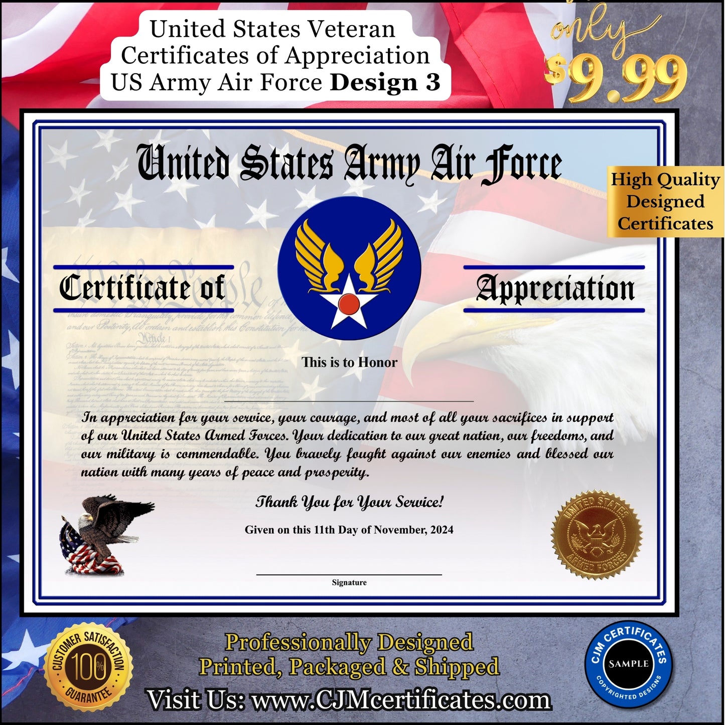 Army AF Veteran Certificates of Appreciation