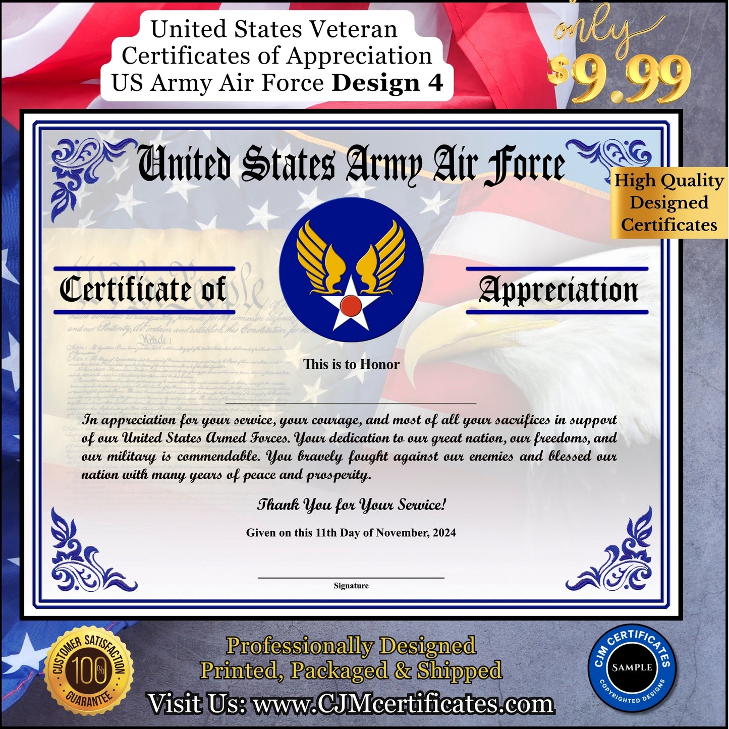 Army AF Veteran Certificates of Appreciation