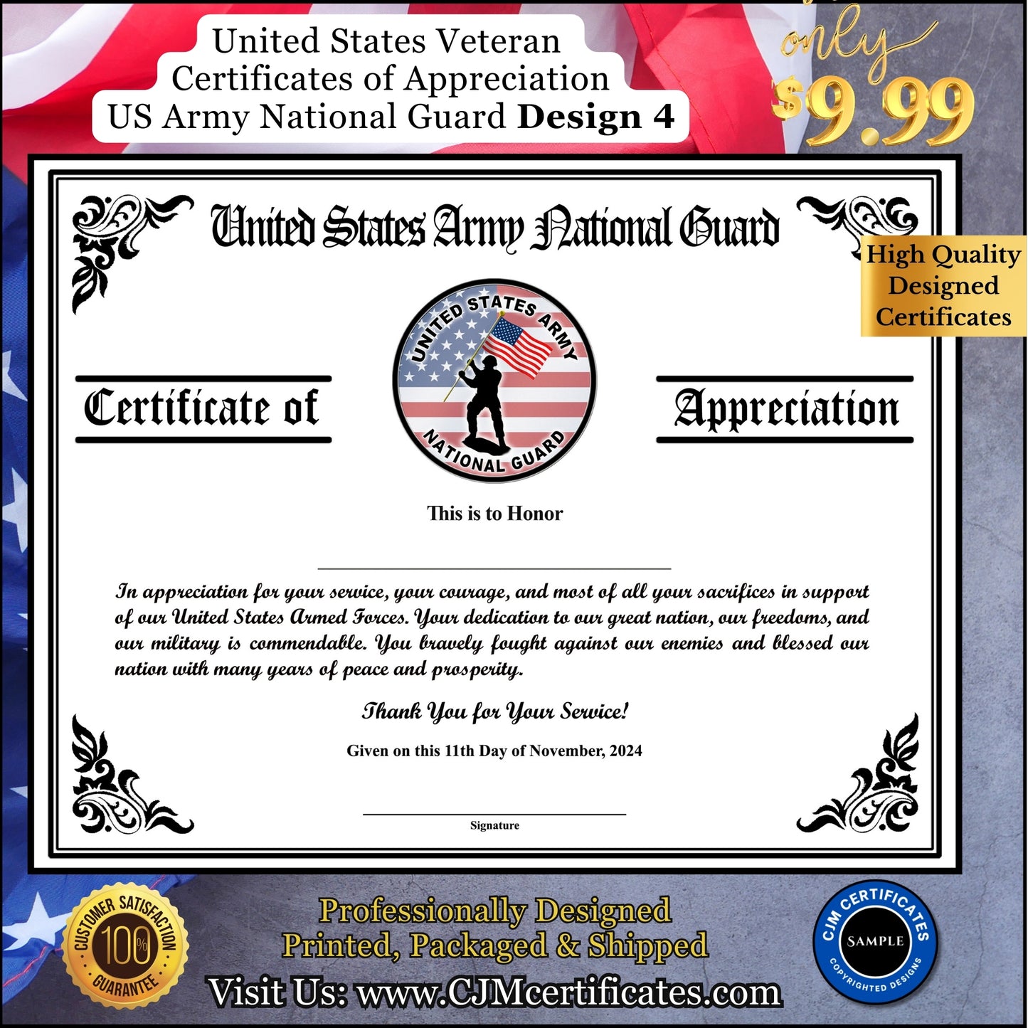 Army National Guard Appreciation Certificates