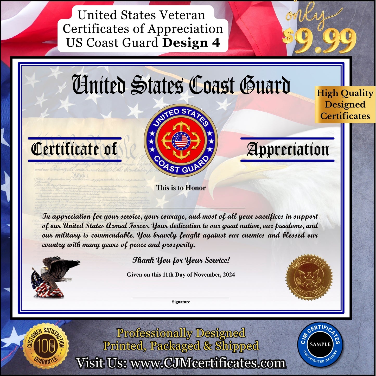 Coast Guard Veteran Appreciation Certificates