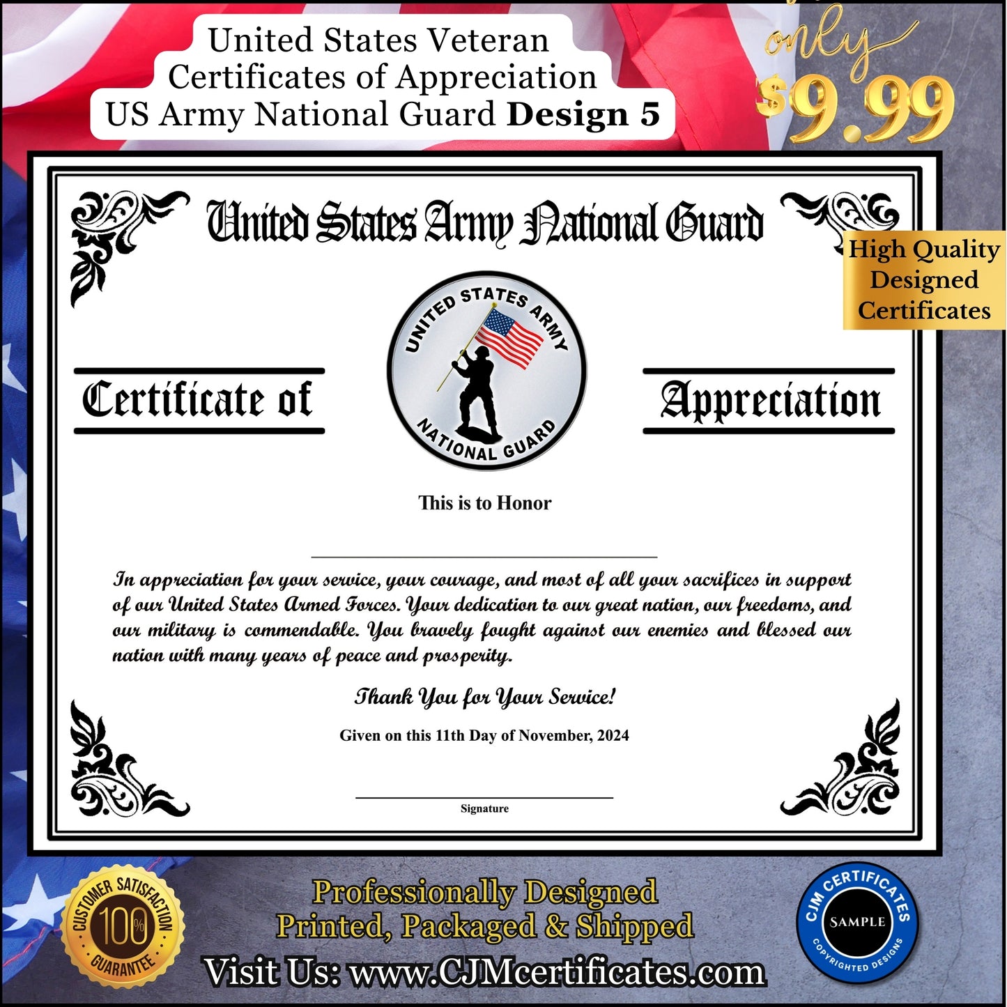 Army National Guard Appreciation Certificates