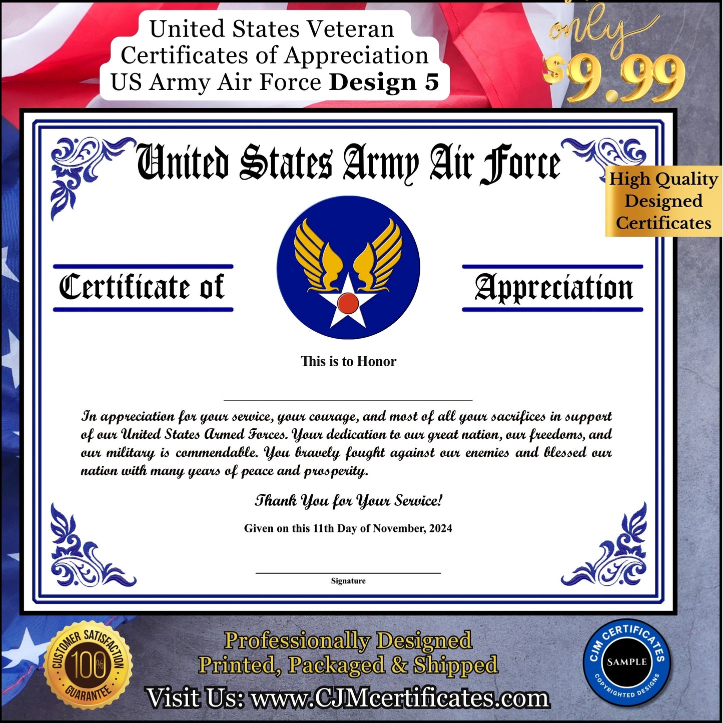 Army AF Veteran Certificates of Appreciation