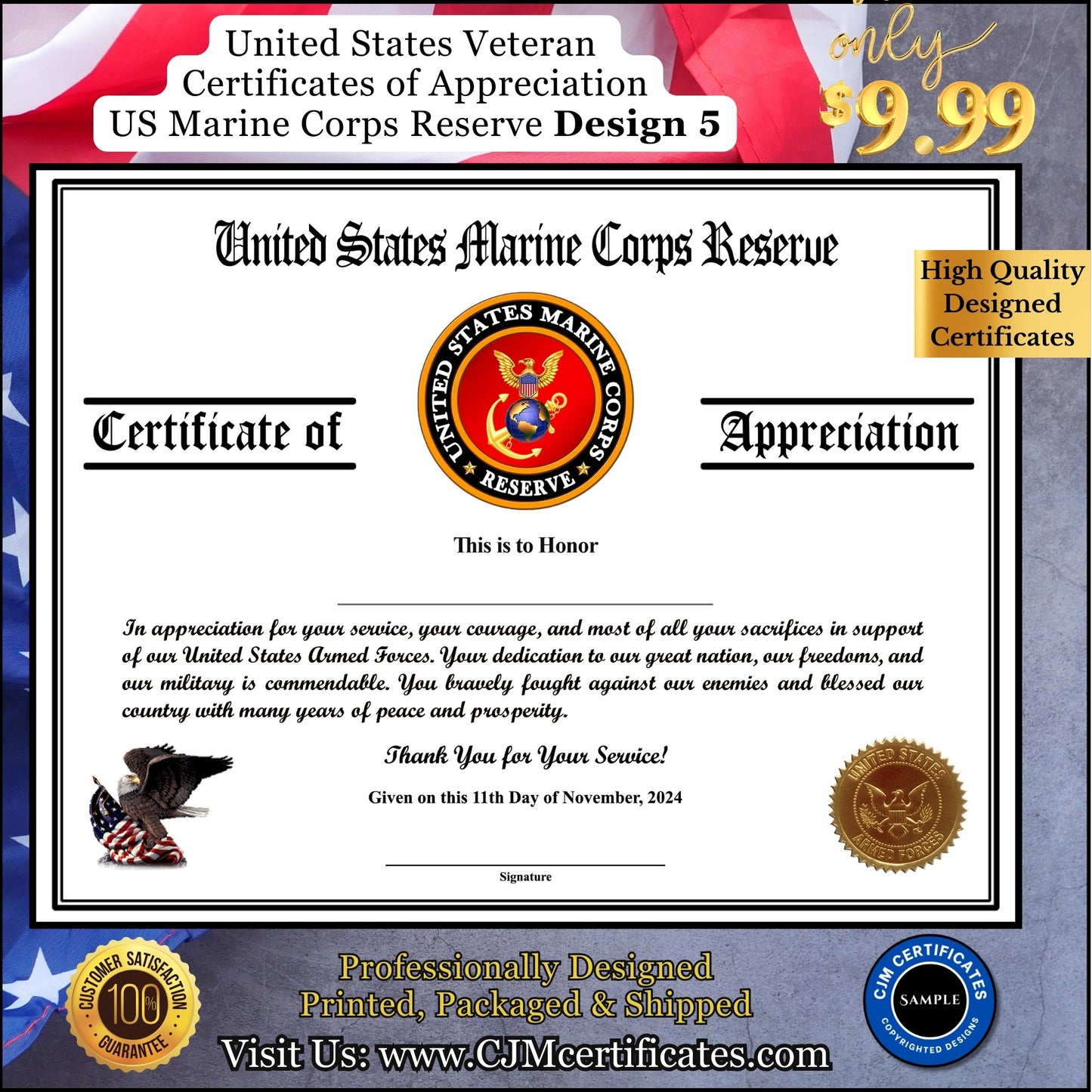 MC Reserve Veteran Appreciation Certificates