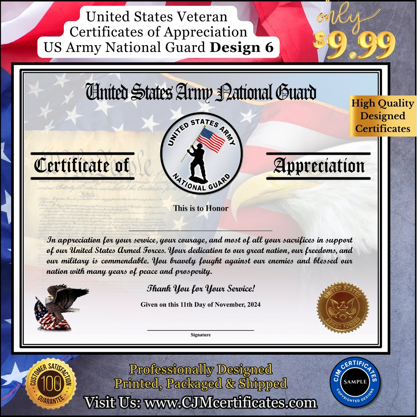 Army National Guard Appreciation Certificates