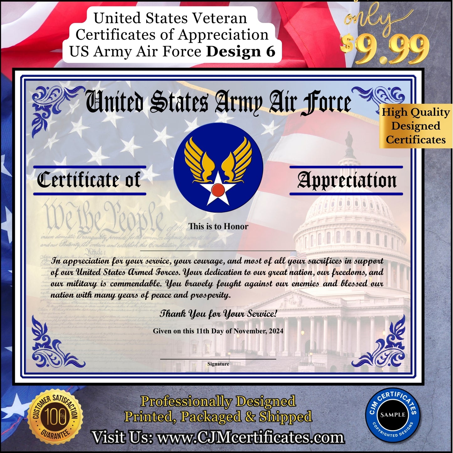 Army AF Veteran Certificates of Appreciation