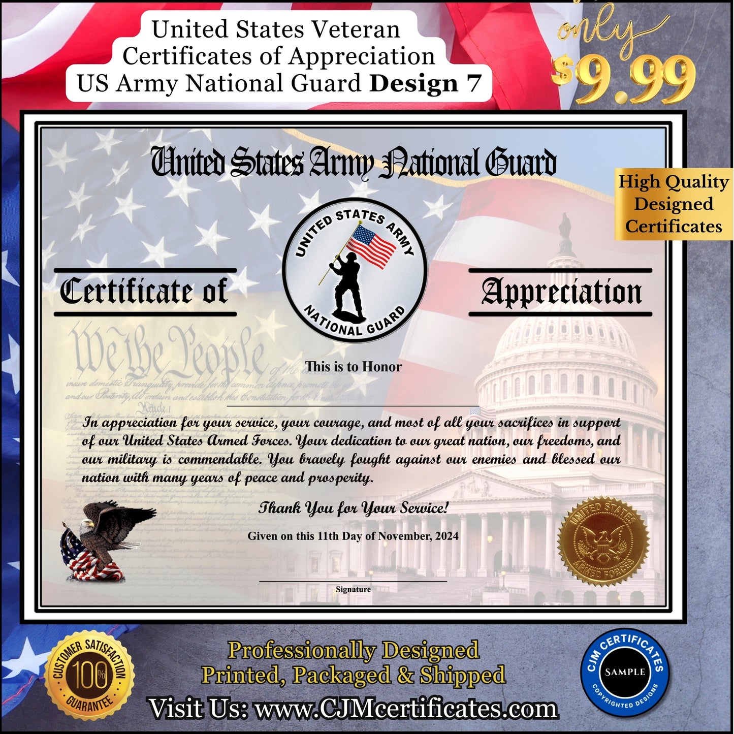 Army National Guard Appreciation Certificates