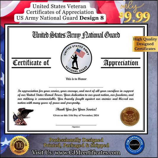 Army National Guard Appreciation Certificates