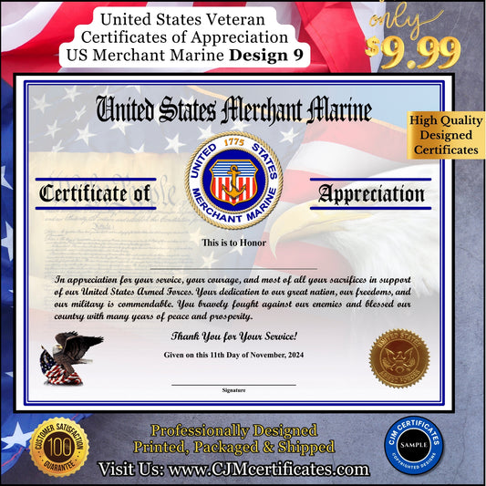 Merchant Marine Veteran Appreciation Certificates