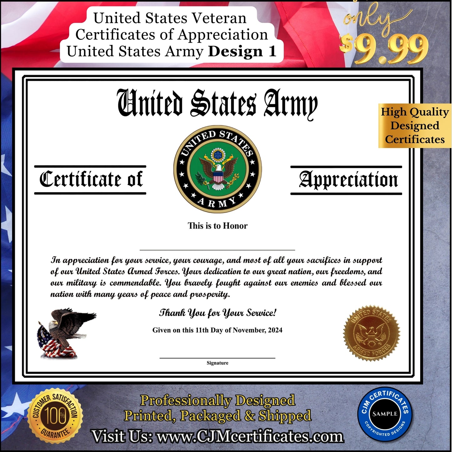 Army Veteran Certificates of Appreciation