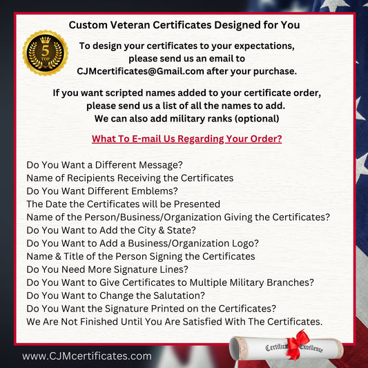 Business Veteran Appreciation Certificates 1A
