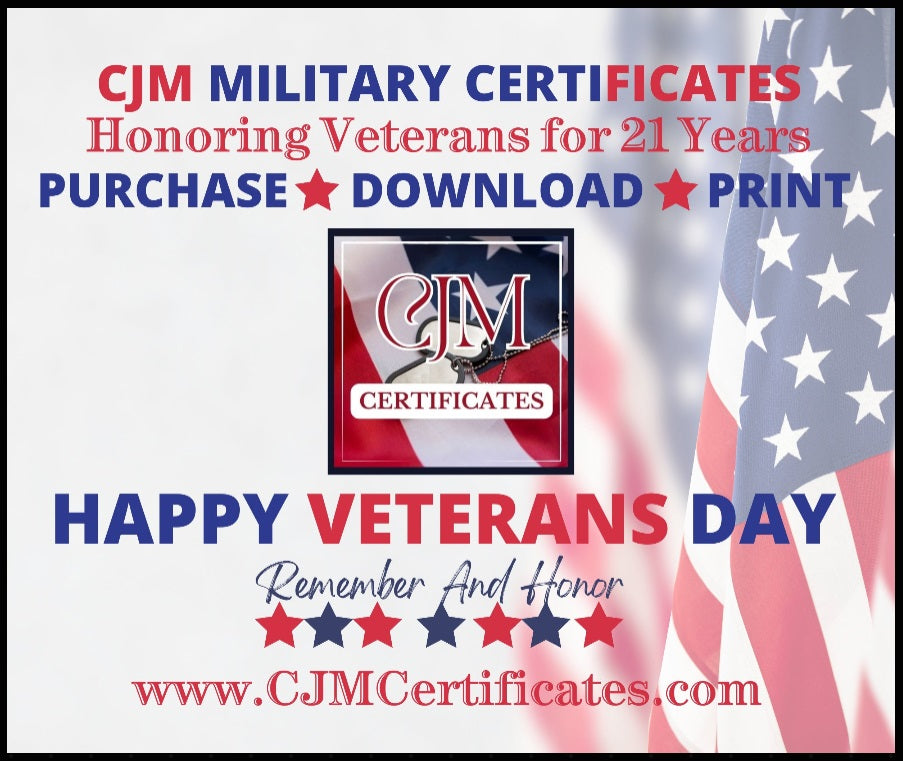 Custom Ministry Veteran Certificates for Veterans Day Gifts: Edit & Download 050