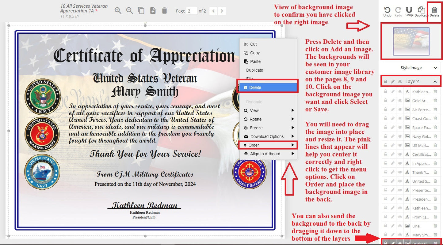 Veteran Memorial Certificates D4-10 Pack