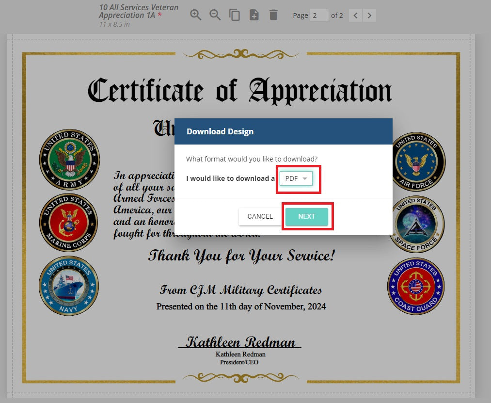 Veteran Memorial Certificates-10 Pack