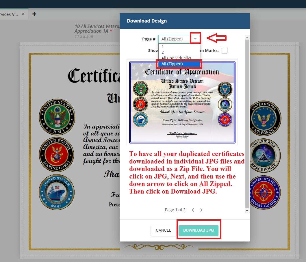 All Services Veteran Appreciation Certificates-20 Pack