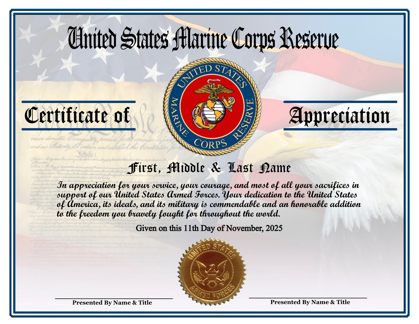 P13 Printed Veterans Day Certificates Pack