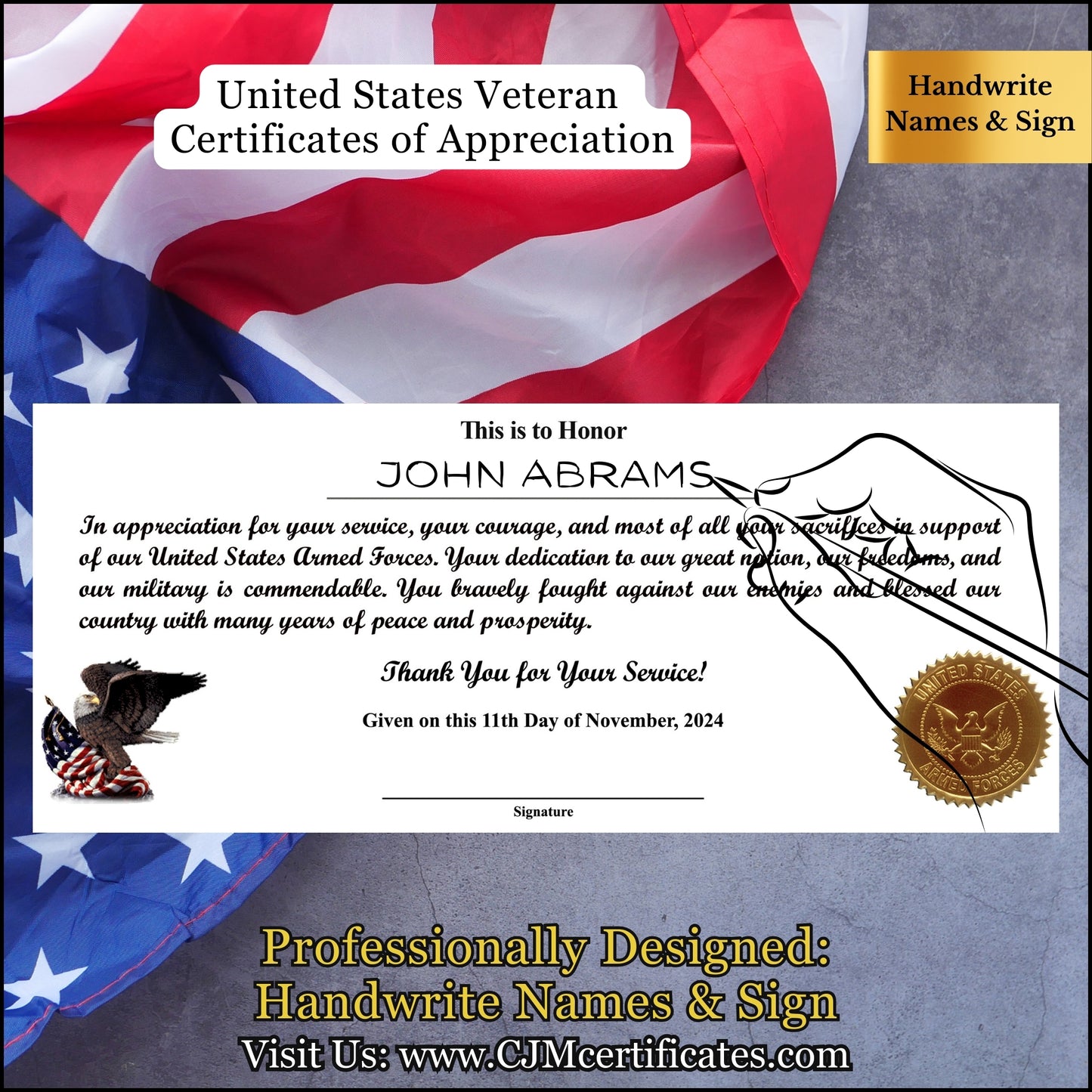 Army Veteran Certificates of Appreciation